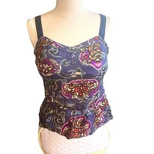 American Eagle floral fit and flair top with adjustable straps pleated cotton